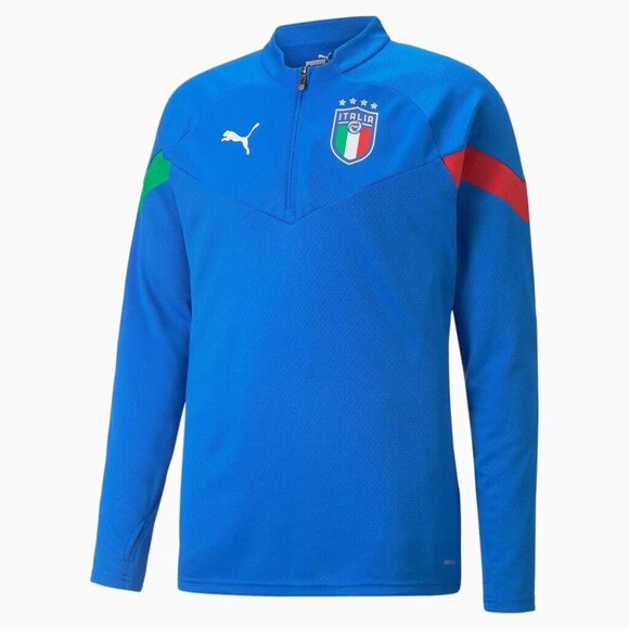 PUMA ITALIA ITALY FIGC 1/4-Zip Slim Long Sleeve Training Jersey Light Blue - Picture 1 of 6